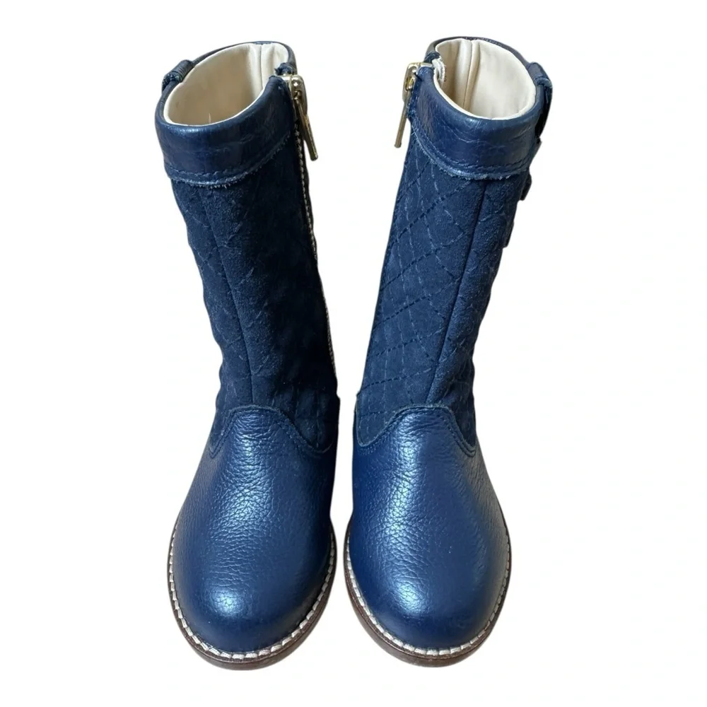 Janie and Jack Toddler Girls Riding Boots 7 Navy Blue Leather Quilted Shaft